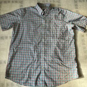 LL Bean Shirt XL tall Turquoise Check Short Sleeve Traditional Fit Button Down